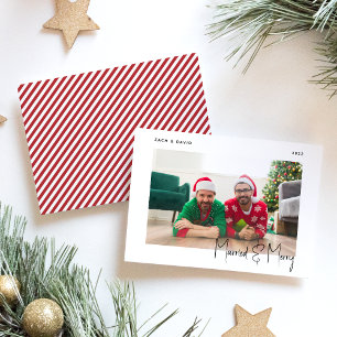 Cartão De Festividades Script preto LGBTQ de Foto Mínimo Casado e Feliz