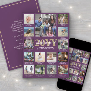 Cartão De Festividades Script Que Ano! 15 Colagem de Fotos Roxo e Dourado