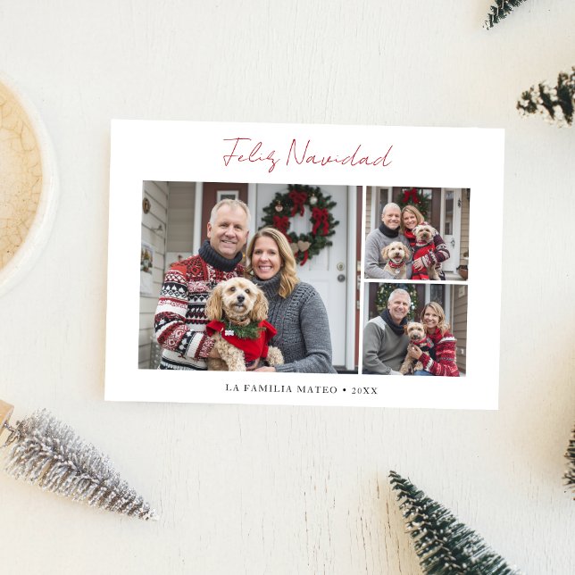 Cartão De Festividades Script Red Feliz Navidad 3 Foto Natal em espanhol (Criador carregado)