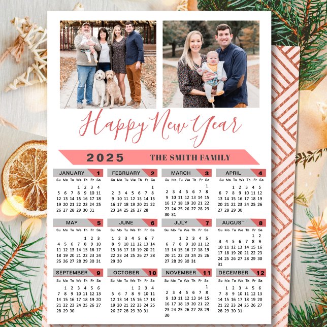 Cartão De Festividades Script Rosa Foto da Família 2 do Calendário 2025 S (Criador carregado)