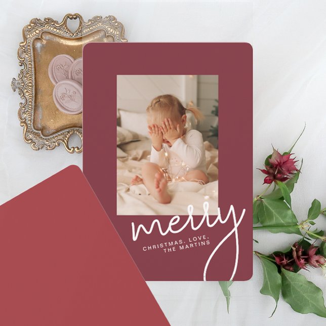 Cartão De Festividades Script Simples de Natal Moderno - Uma Foto (Criador carregado)