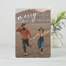 Cartão De Festividades Script Tipográfico Branco de Feliz Elegante