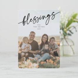 Cartão De Festividades Script Tipográfico Preto Elegante 'Bênçãos'