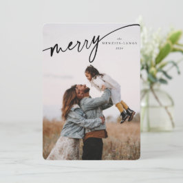 Cartão De Festividades Script Tipográfico Preto-Feliz Elegante