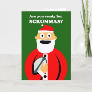Cartão De Festividades Scrummas, Christmas Rugby Sports Theme, Santa