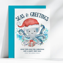 Cartão De Festividades Seas & Greetings Octopus Santa Christmas