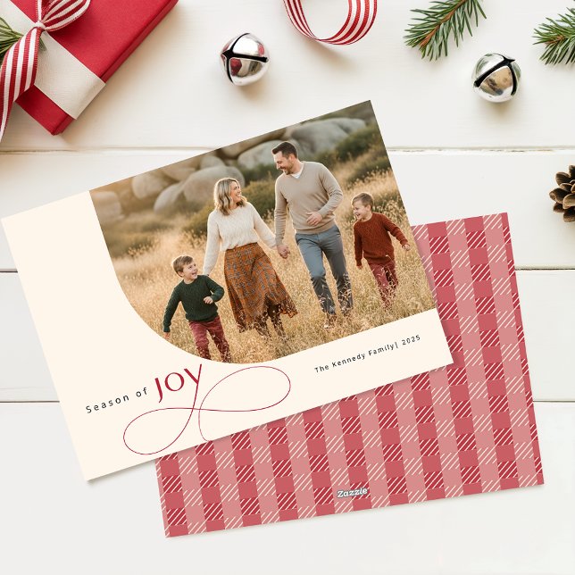 Cartão De Festividades Season of Joy Family Christmas Photo Red Bow (Criador carregado)