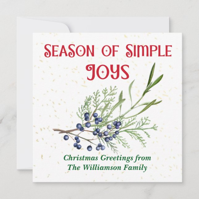 Cartão De Festividades Season of Simple Joys Blue Juniper Christmas (Frente)