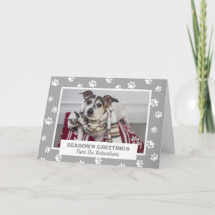 Cartão De Festividades Season's Greetings Dog Paw Prints Pet Photo