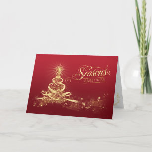 Cartão De Festividades Season's Greetings Holiday Card Red, Faux Gold