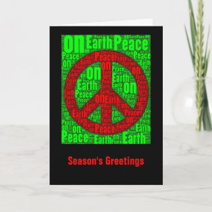 Cartão De Festividades Season's Greetings: Peace Sign Word Art Card  001