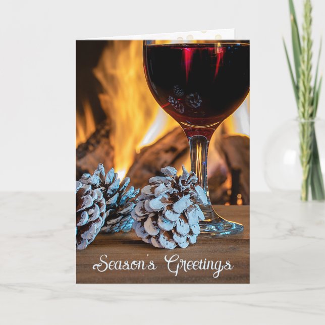 Cartão De Festividades Season's Greetings Red Wine and Pine Cones (Frente)