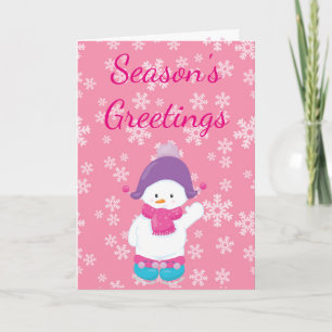 Cartão De Festividades Season's Greetings Snow man Pink