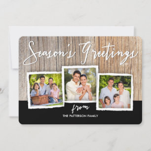 Cartão De Festividades Season's Greetings Woodgrain Photo Collage Card