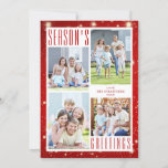 Cartão De Festividades Seasons Saudações 4 Fotografias Collage Red Lights<br><div class="desc">Cartão com fotos de Natal simples e moderno, com 4 fotos, as saudações da SEASON com fundo vermelho e luzes brancas. Adicione o texto personalizado à frente e/ou atrás (opcional). ASSISTÊNCIA: Para obter ajuda com a modificação ou personalização do design, alteração de cor, redimensionamento, transferência do design para outro produto...</div>