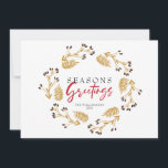 Cartão De Festividades Seasons Saudações Dourada Holly Wreath Holiday Car<br><div class="desc">Seasons Saudações Cartão de Feriado, apresenta uma coroa floral dourada na frente e música de folha de ouro inspirada na vintage. Personalize facilmente seu nome e data na frente do cartão. Esta é a estação para deixar que a família e os amigos saibam o quanto você se importa neste ano...</div>