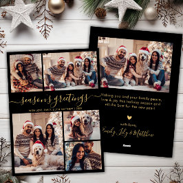 Cartão De Festividades Seasons Saudações Script Dourado Chic Black 5 Foto