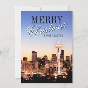 Cartão De Festividades Seattle Skyline no Natal