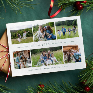 Cartão De Festividades Seis colagens de fotos simples verde família Natal