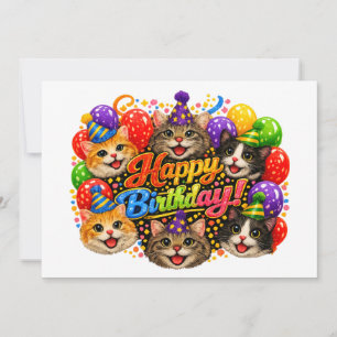 Cartão De Festividades Seis Gatos Desejando um Feliz Aniversário com Aleg