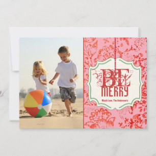 Cartão De Festividades Seja Feliz Vintage Foto da família Floral Impress