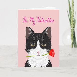 Cartão De Festividades Seja meu Namorados - Tuxedo cat com rosa card