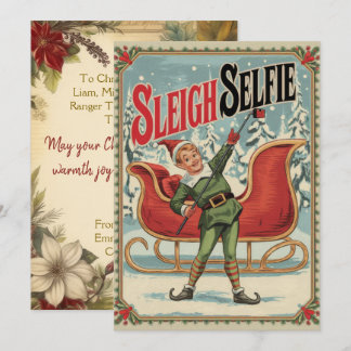 Cartão De Festividades Selfie Personalizada de Trenó Divertida Vintage