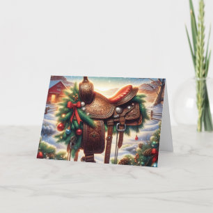 Cartão De Festividades Selim Ocidental no Natal do Poste da Cerca