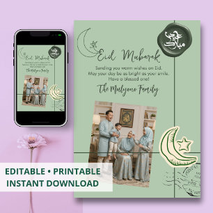 Cartão De Festividades Selo de Cera Verde Sage para Foto de Família Cartã