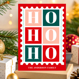 Cartão De Festividades Selo de Correio de Natal Retro Ho Ho Ho