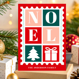 Cartão De Festividades Selo de Correio de Natal Retro Noel
