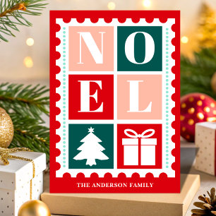 Cartão De Festividades Selo de Correio de Natal Retro Noel