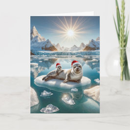 Cartão De Festividades Selo de Natal e Pup no gelo