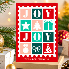 Cartão De Festividades Selo de Natal Retro Joy