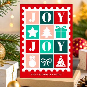 Cartão De Festividades Selo de Natal Retro Joy