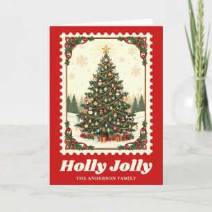 Cartão De Festividades Selo Postal da Árvore de Natal Holly Jolly