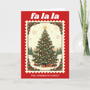 Cartão De Festividades Selo Postal da Árvore de Natal Retro Fa La La