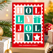 Selo Postal de Natal Retro Holly Jolly