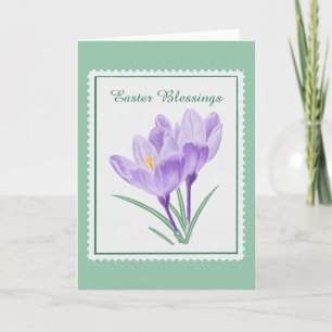 Cartão De Festividades Selo Postal Páscoa Crocus Botânico Aquarela