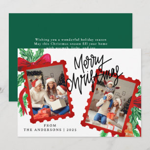 Cartão De Festividades Selo Postal Vermelho Caprichoso 2 Fotos Natal