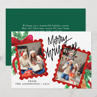 Cartão De Festividades Selo Postal Vermelho Caprichoso 2 Fotos Natal