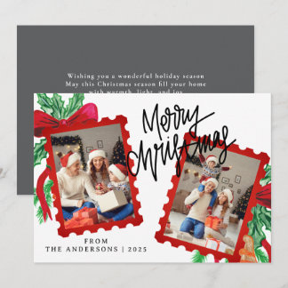 Cartão De Festividades Selo Postal Vermelho Caprichoso 2 Fotos Natal