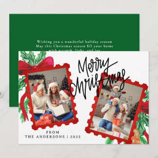 Cartão De Festividades Selo Postal Vermelho Caprichoso 2 Fotos Natal