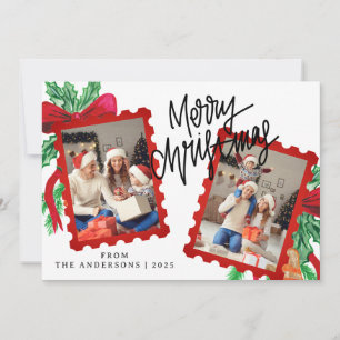 Cartão De Festividades Selo Postal Vermelho Caprichoso 2 Fotos Natal