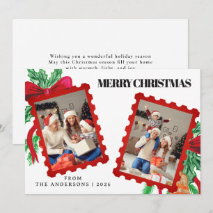 Cartão De Festividades Selo Postal Vermelho Caprichoso 2 Fotos Natal