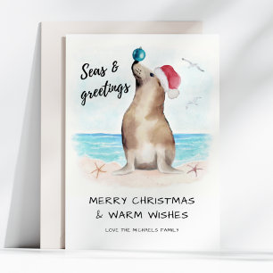 Cartão De Festividades Selo Santa Mares & Saudações Natal Costeiro