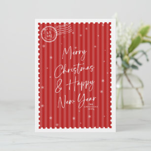 Cartão De Festividades Selo Vintage Listras Vermelhas Feliz Natal