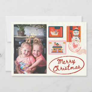 Cartão De Festividades Selos de natal foto correio bege moderno fofo