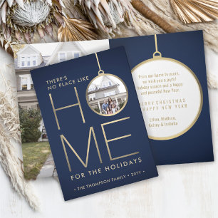 Cartão De Festividades Sem Lugar Como Casa 2 Foto Natal Azul Dobrado