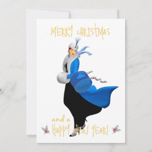 Cartão De Festividades senhora do Natal vintage saudação de Natal feliz